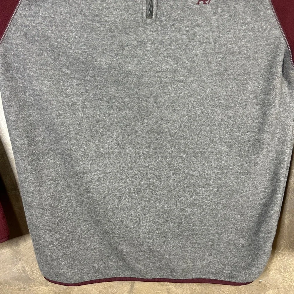 Aeropostale Men's Pullover Quarter Zip Fleece Sweater‎ Gray Maroon Medium